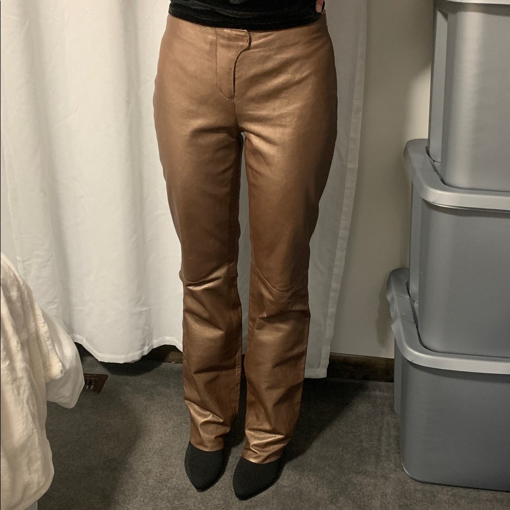 Express World Brand bronze 100% leather pants